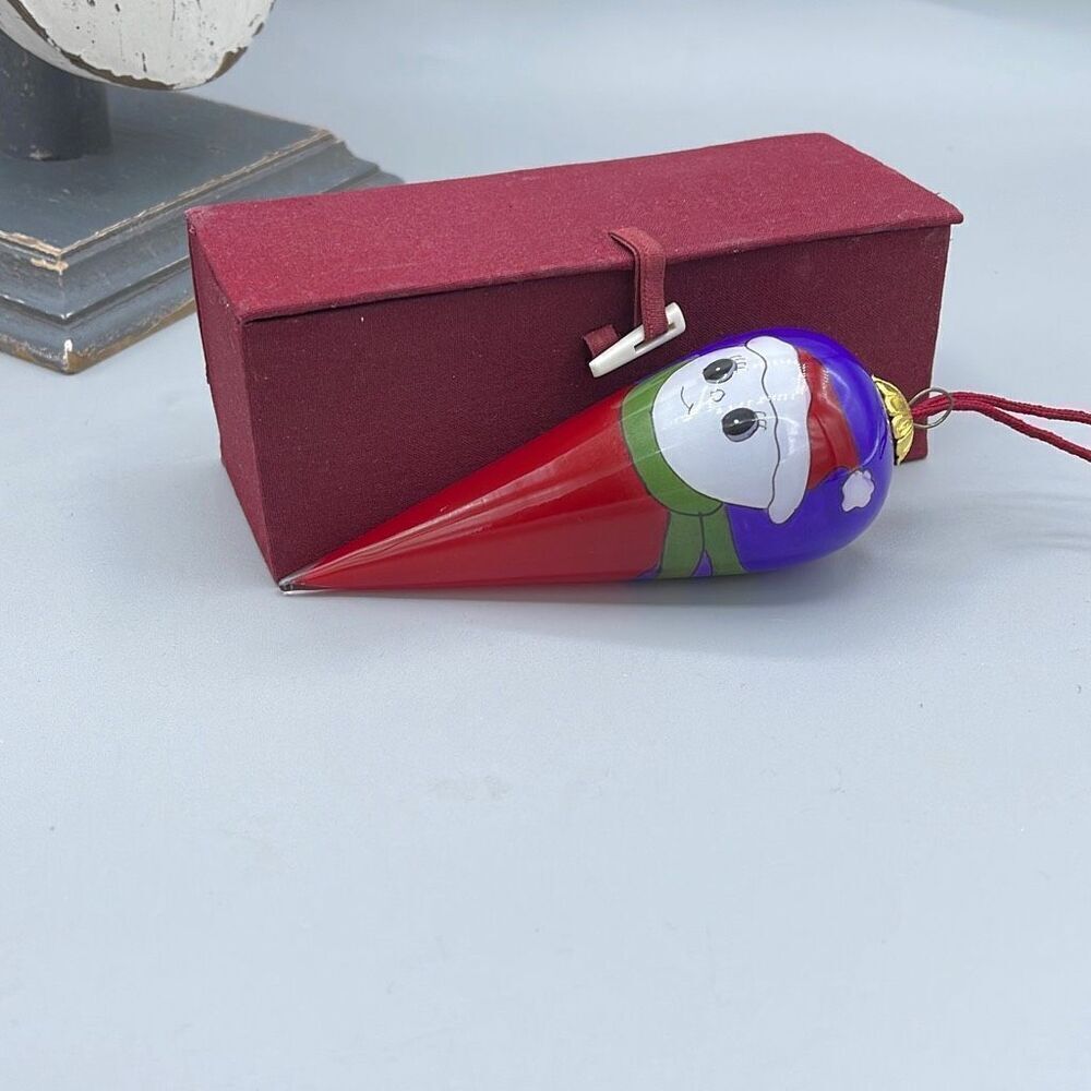 Snowman glass teardrop shaped Christmas Ornament in box